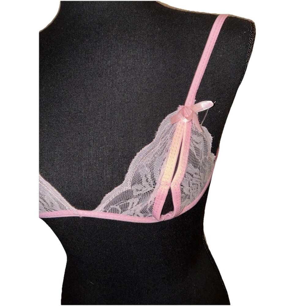 XXS Pink Lace Lingerie Cutout Bow Accent Bra